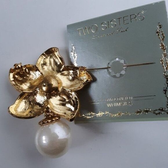 Vintage Two Sisters Women's Gold Large Brooch - Picture 6 of 10
